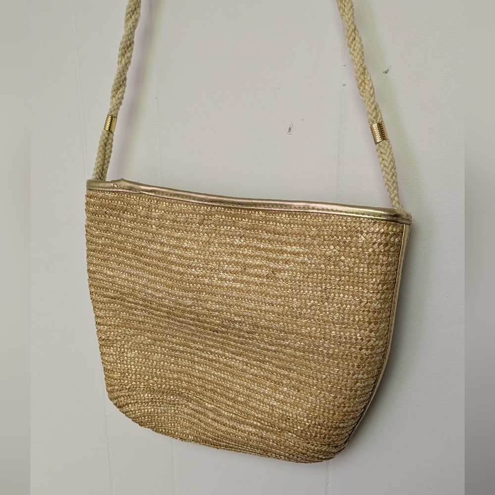 Vintage Wheat Straw Purse With Gold Accents By Worthington - Picture 4 of 12